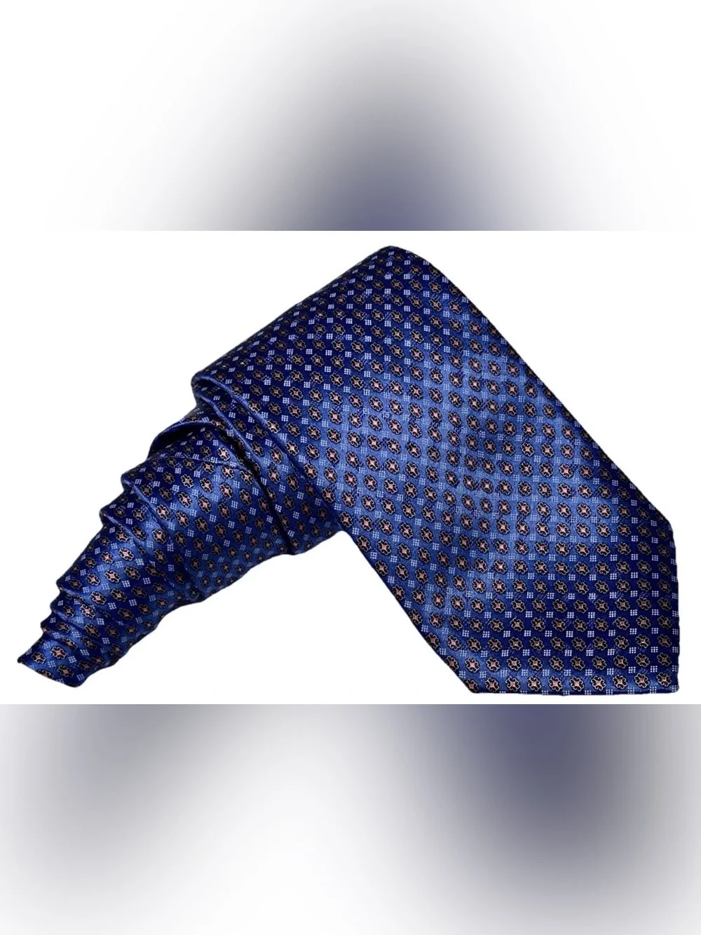 $295 NEW ERMENEGILDO ZEGNA SILVER SATIN BLUE NEAT TIE ITALY 100% SILK